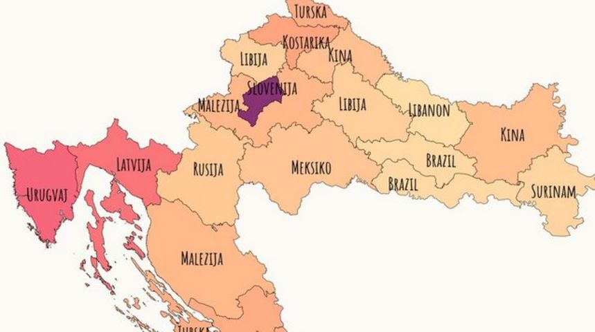 Osijek kao Kina, Virovitica Libanon, Vinkovci Surinam, a Požega i Slavonski Brod Brazil